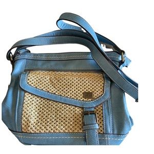 BOC Born Concept Crossbody Handbag  organizer Multiple Pockets Blue Tan Purse